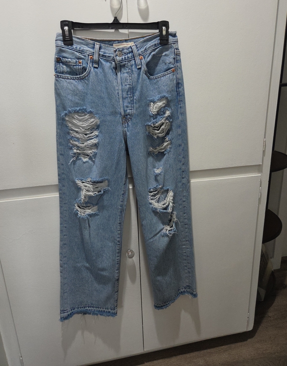 Levi's Light Blue Distressed Ribcage Straight Ankle Jeans